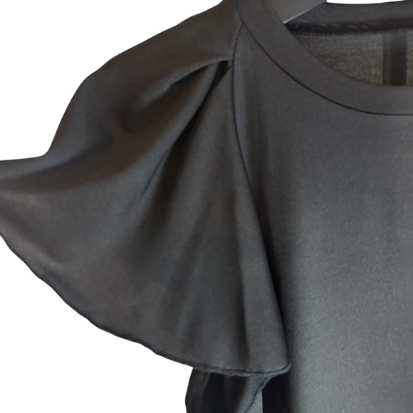 Black Flutter Sleeve Top Sexy Romantic Bodysuit Shapewear Buttery Soft Academia - Picture 4 of 9